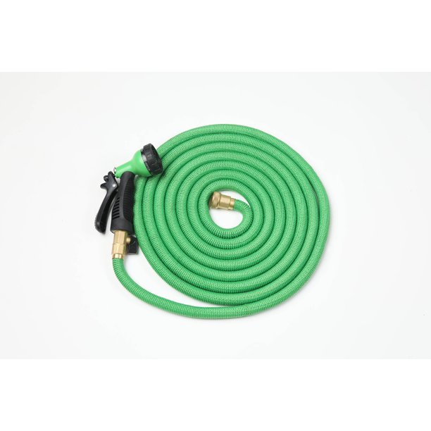50ft Green Expandable Water Hose with Water Spray Nozzle Attachment