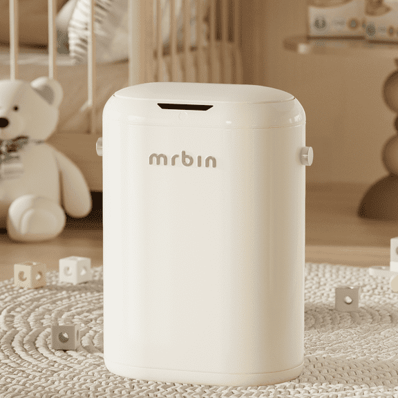 Metal Motion Sensor Adsorption Diaper Pail Refills with Lid, 4.8gal / 18L Slim Covered Touchless Baby Adult Trash Can, Pet Litter Garbage Bucket for Nursery Bedside, Bathroom, Toilet, White
