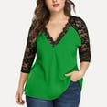 thumbnail image 3 of Camisas Para Mujer Tallas Grandes Casual Manga Larga Sólido Encaje Cuello en V Camiseta de Empalme Tops de Hilo de Red Odeerbi  ODB126302, 3 of 8