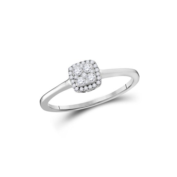 10kt White Gold Womens Round Diamond Square Cluster Ring 1/5 Cttw