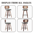 thumbnail image 4 of Set of 3 26 Inch Swivel Counter Bar Stools, Rattan Cane Back, Green Linen Seat with Curved Walnut Wood Legs, Mid-Century Farmhouse Kitchen Island Chairs, 4 of 10