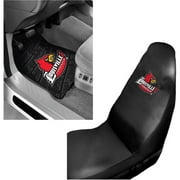 NCAA Louisville 2 pc Front Floor Mats and Louisville Car Seat Cover Value Bundle