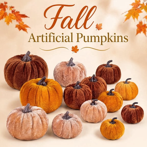 12 Pcs Artificial Velvet Pumpkins Decorative,3 Sizes 3 Colors Velvet Pumpkin Decor Set,Velvet Fall Pumpkin for Fall Wedding Decor,Thanksgiving Decorations and Home Table Seasonal Decor 