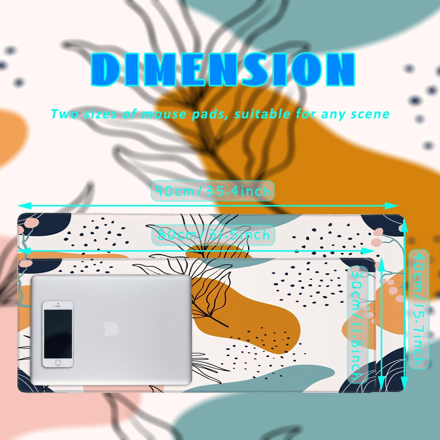 Desk Mat, Boho Abstract Leaves Extended Gaming Mouse Pad Large, 31.5"x11.8" Big Mouse Pad with Non-Slip Base and Stitched Edge, Long Computer Keyboard Mouse Mat for Home Office Work
