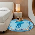 thumbnail image 3 of Summer Nautical Round Living Room Rugs 4 ft, Ocean Jellyfish Cartoon Starfish Coral Black Stripes Washable Area Rug Non-Slip Sturdy Edge Binding Round Carpet for Entryway Kitchen Bedroom Bathroom, 3 of 9