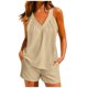 thumbnail image 1 of jersey suelto con cuello en v de color sólido para mujer top casual sin mangas con pantalones cortos con bolsillos beige / xl, 1 of 8