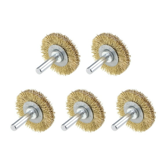 Unique Bargains 1.5" Wire Wheel Brush Bench Brass Plated Crimped Steel 0.98" Shank 5Pcs