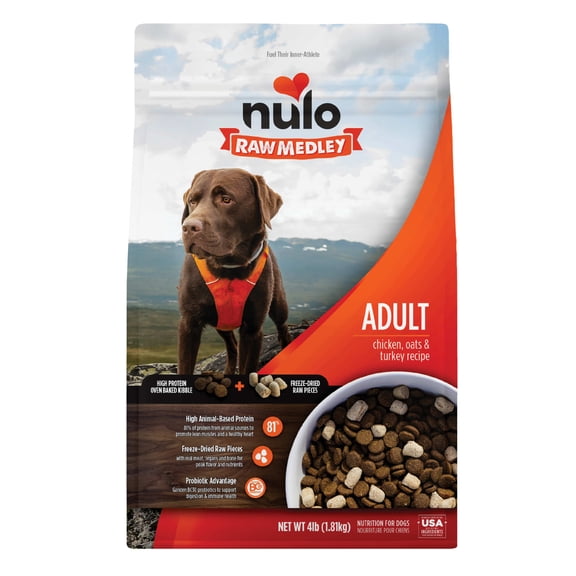 Nulo Raw Medley Kibble  Chicken, Oats, & Turkey Adult Dog Food, 4 lbs.