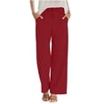 thumbnail image 6 of Cotton Linen Pants Womens Elasticated Waist Wide Leg Pants Summer Lounge Pants Comfy Baggy Loose Fit Solid Color Casual with Pockets, 6 of 7