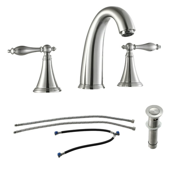 Brushed Nickel Bathroom Sink Faucet Bathroom Cabinet Vanity Faucet, 2- Handle Three-Hole Split Mount