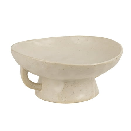 Creative Co-Op Stoneware Footed Pedestal Bowl with Handles, Reactive Glaze, White