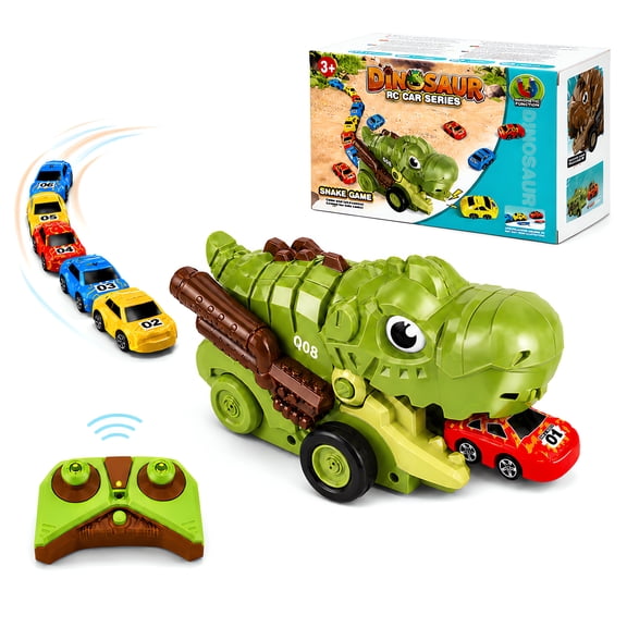 JUGAAD LIFE Remote Control Dinosaur Car Toys for Boys 3 6 Years Old, Snake Mode Game RC T-Rex Monster Truck with Music, Birthday Gifts for Kids Toddler Girls 5 7