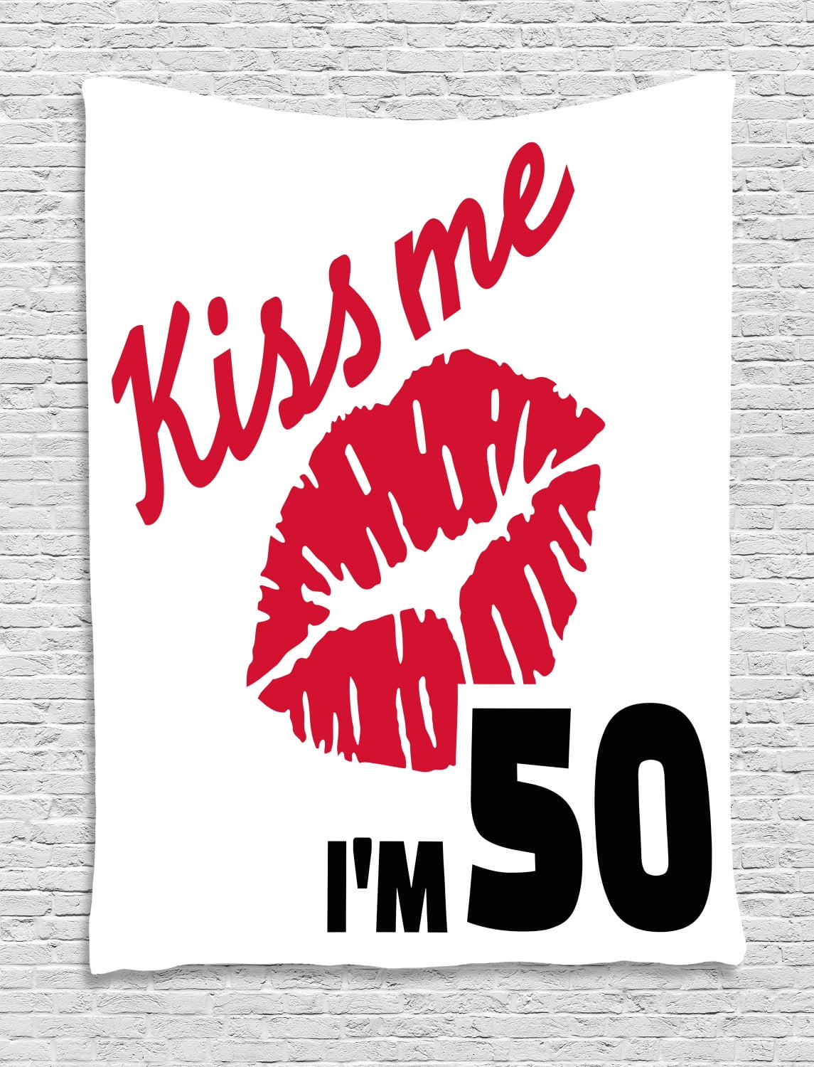 50th Birthday Decorations Tapestry Red Colored Attractive Lips