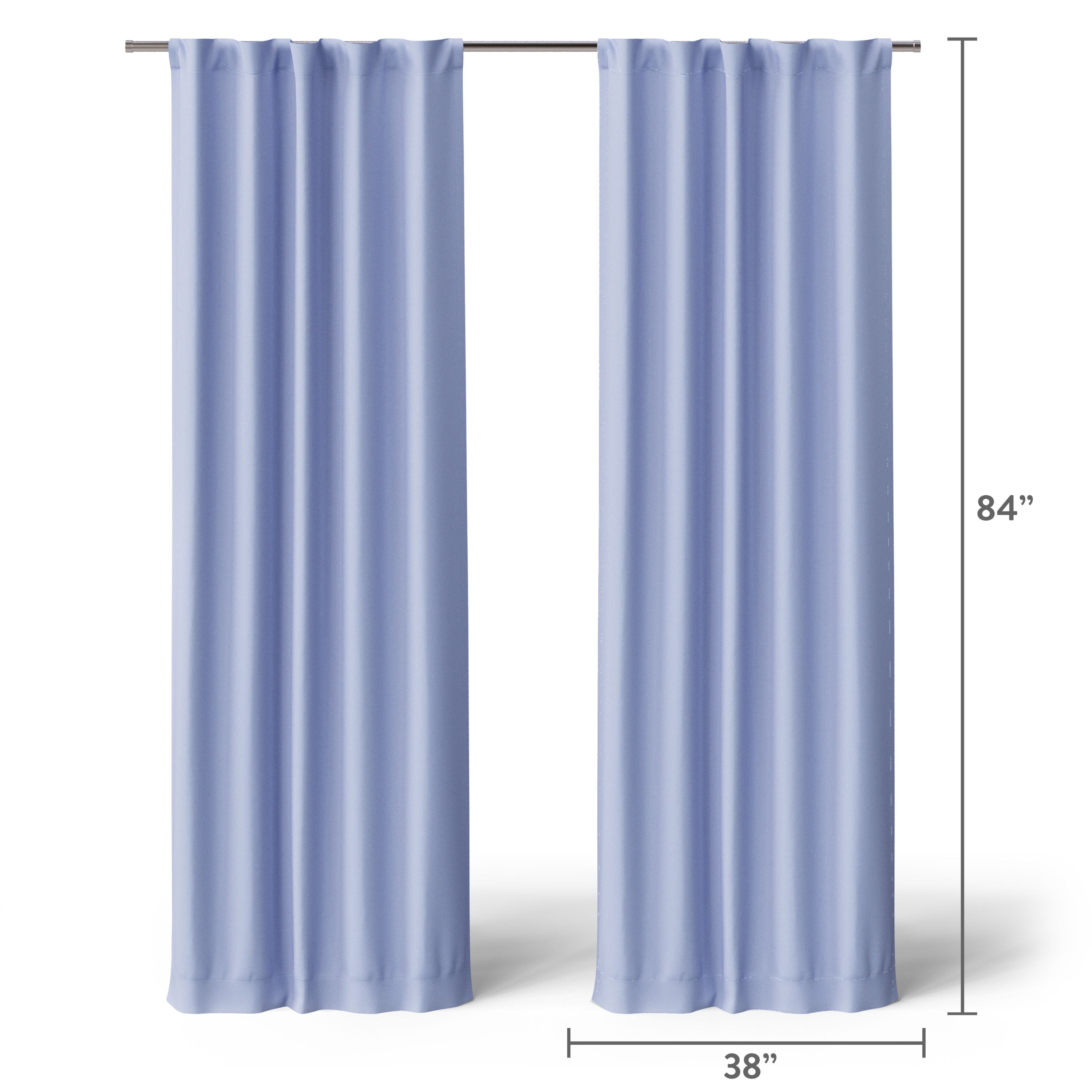 Mainstays Kids Spring Periwinkle Light Purple Solid Blackout Rod Pocket with Back Tabs Curtain Panel Pair, Set of 2, 30" W x 84" L