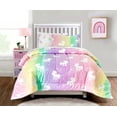 thumbnail image 5 of Kids Rule 7-Piece Unicorn and Stars Glow in The Dark Comforter Set, with a Comforter, Fitted Sheet, Flat Sheet, and 4 Pillowcases, Rainbow Colors, Pink, Multicolored, Perfect Gift for Kids, Full, 5 of 8