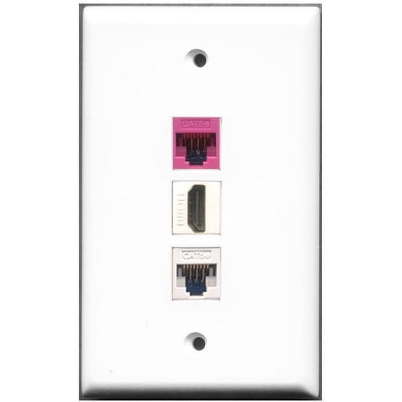 RiteAV - 1 Port HDMI 1 Cat5e Ethernet White 1 Cat5e Ethernet Pink Wall Plate