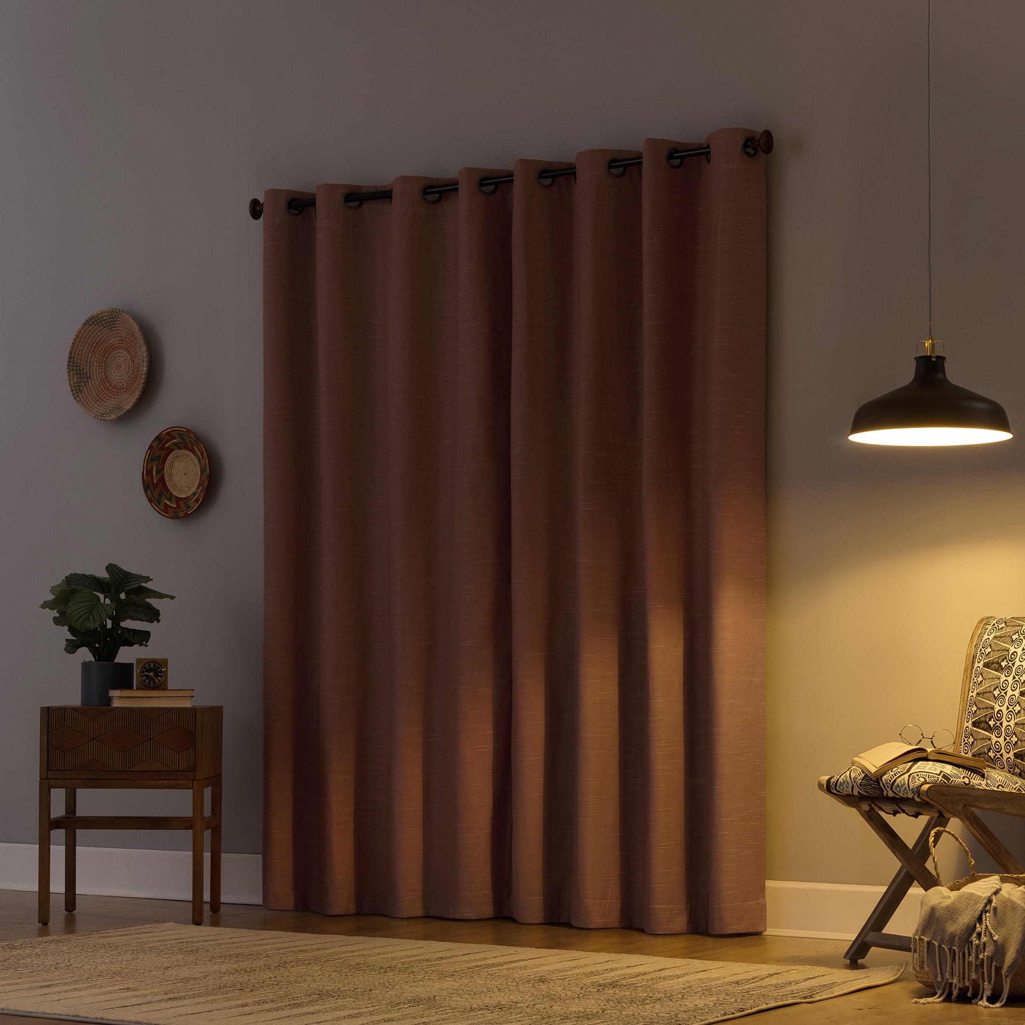 Archaeo Textured Linen Blend Total Blackout Grommet Top Curtain, 50"W X 96"L, Pecan Brown