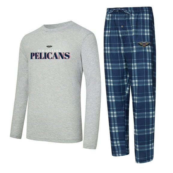 Men's Concepts Sport Navy/Heather Gray New Orleans Pelicans Regulate Long Sleeve T-Shirt & Plaid Pant Set