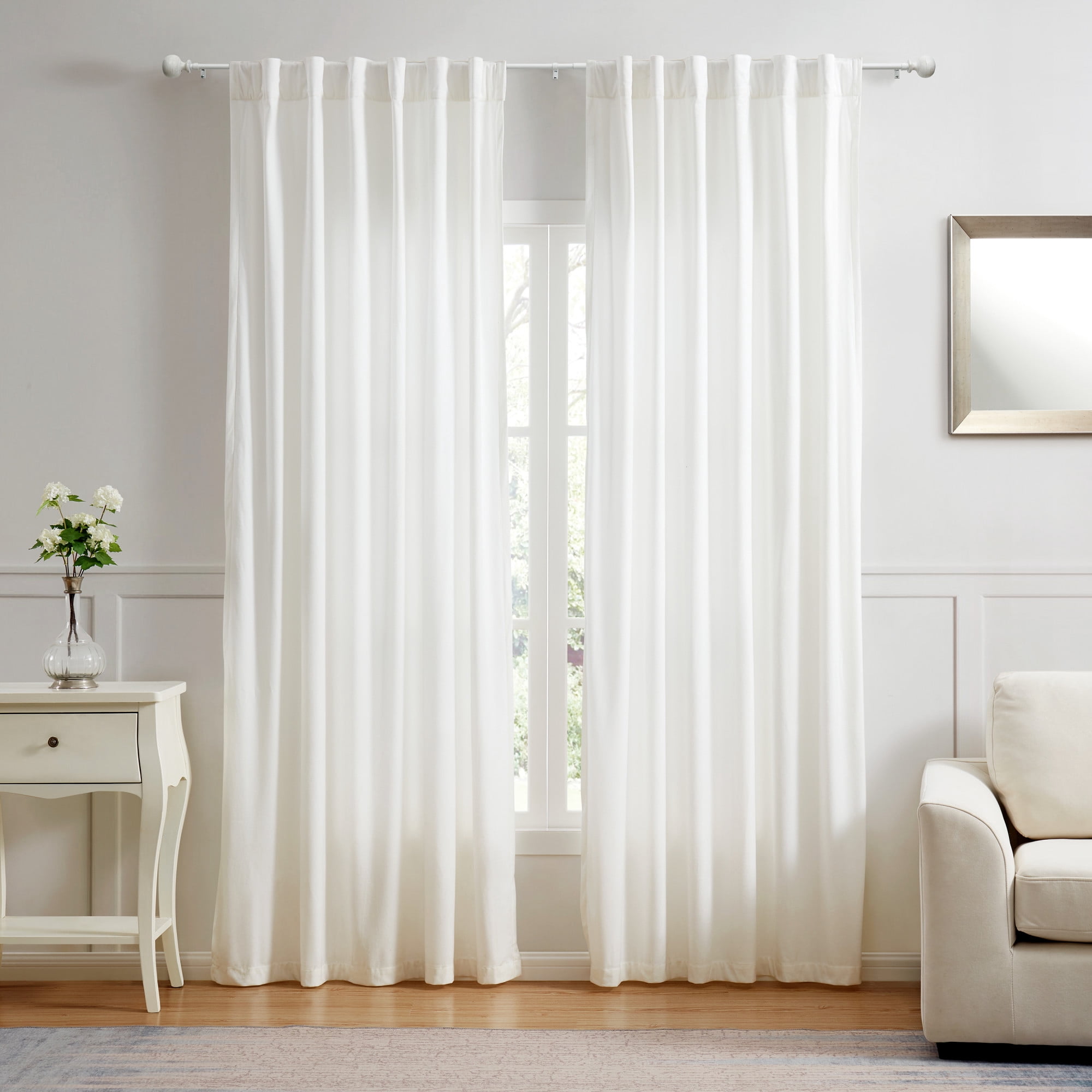 Martha Stewart Bergen 3/4", Adjustable Curtain Rod and Finial Set, White Washed Wood, 36'' - 66'' Long