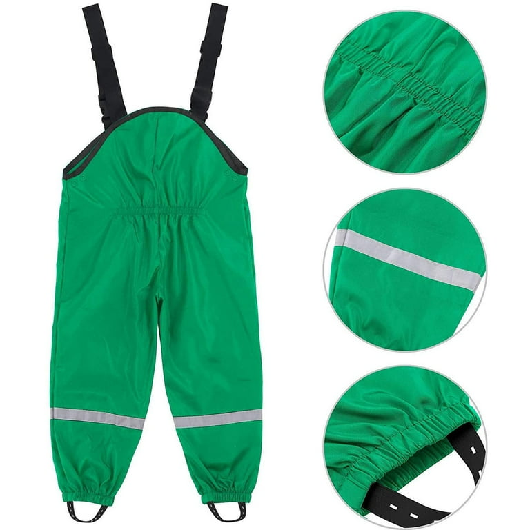 Toddler Kids Waterproof Rain Pants Windproof Dirty Proof Suspender Mud Trousers for Unisex Children Adjustable