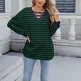 thumbnail image 5 of Fall Saving! HVOBTTY Women's Long Sleeved T Shirt, Fall Tops for Women, Women's Casual Loose Striped Patchwork V Neck Long Sleeve Shirt Navy, M, 5 of 5