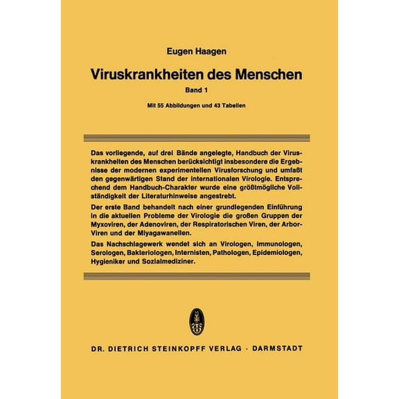 Viruskrankheiten Des Menschen: Unter Besonderer BerÃ¼cksichtigung Der Experimentellen Forschungsergebnisse, (Paperback)