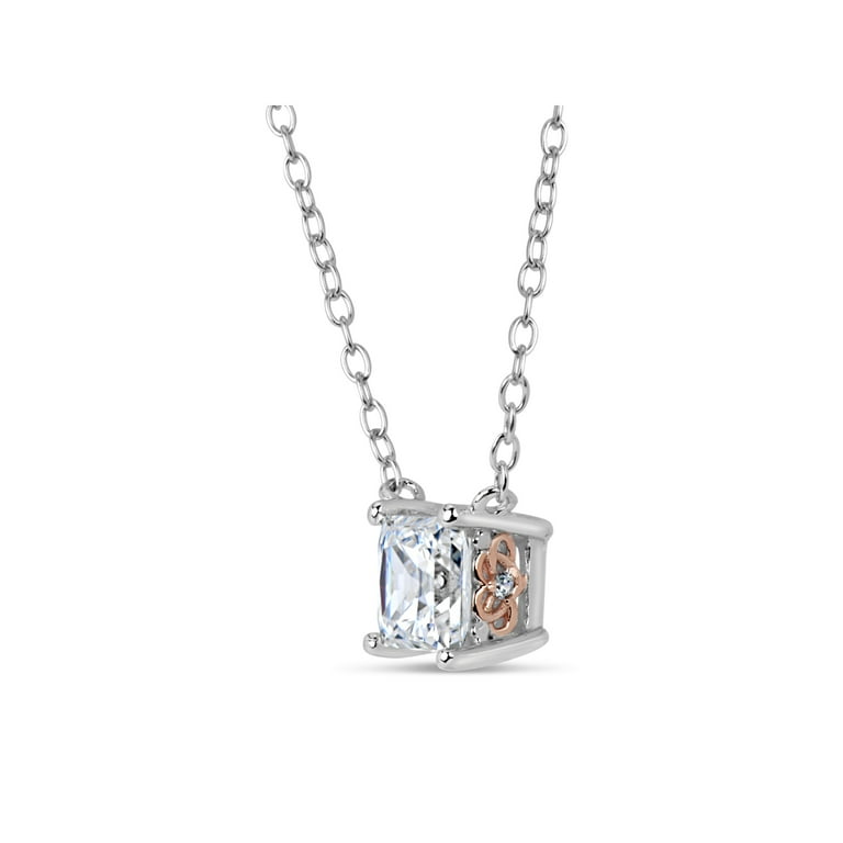 ネックレス・ペンダント LAZY DAWN square cubic necklace 5MM Square Cubic Zirconia Necklace Sterling Silver and Rose
