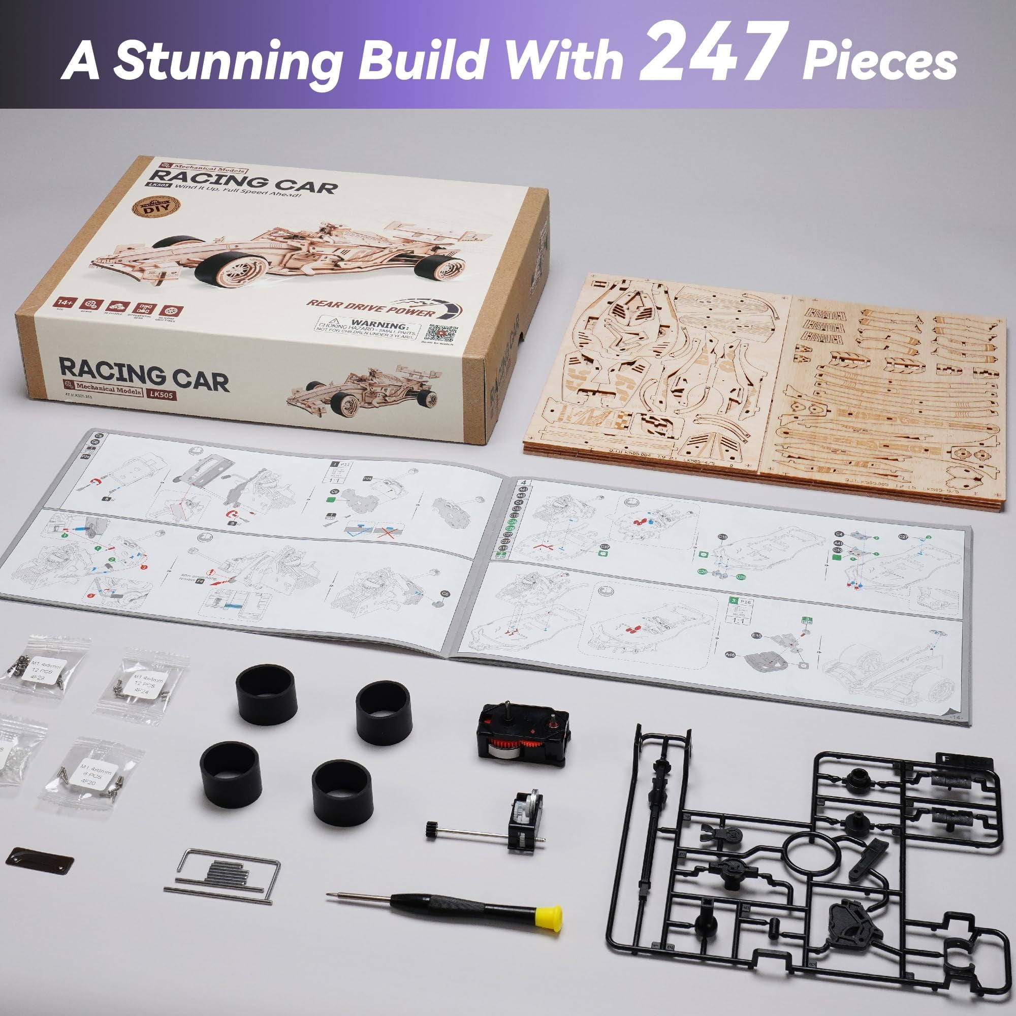 ROKR 3D Puzzles for Adults, F1 Racing Car 1:18 Scale Exquisite Wood Craft Kit Gift for Adults Desk Toys Gift for Boys/Girls
