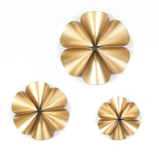 Luxen Home WHA571 3 Piece Gold Flower Wall Decor