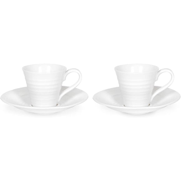 White Espresso Cups & Saucers Set of 2