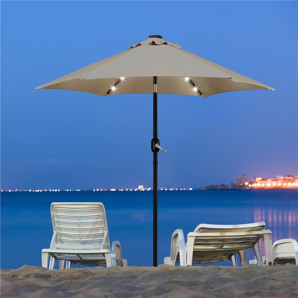Renwick 7.5ft Patio Market Umbrella with 6 Ribs & 18 LED Solar Lights, Tan