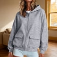 thumbnail image 2 of felwors Women's Long Sleeve Zip-Up Fleece Hoodie with Flap Pockets Oversized Utility Sweatshirt for Fall Casual Streetwear Grey for Size XXXL, 2 of 4