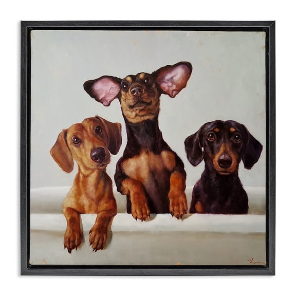 Stupell Industries Eclectic Dachshunds in Bathtub Black Floating Frame Canvas Art, 18 x 18, by Lucia Heffernan