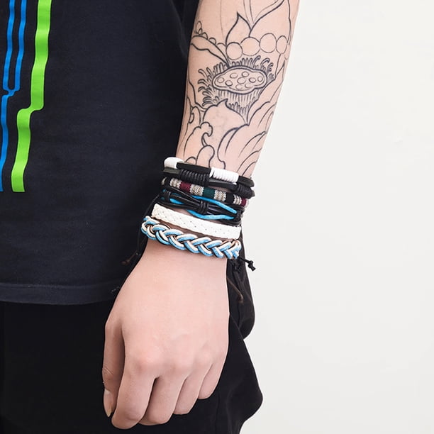 Pulseras para mujer, regalos para mujeres y hombres, pulsera de cuero tejida vintage, juego de pulseras de cuero con guitarra de aleación, joyería de pulsera