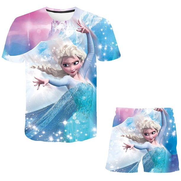 Ropa de bebé Frozen, conjuntos de ropa de verano para niños, camisetas de moda Elsa Anna + traje corto de Frozen de dibujos animados, 2 uds., ropa para niños 13T Gao Jinjia LED