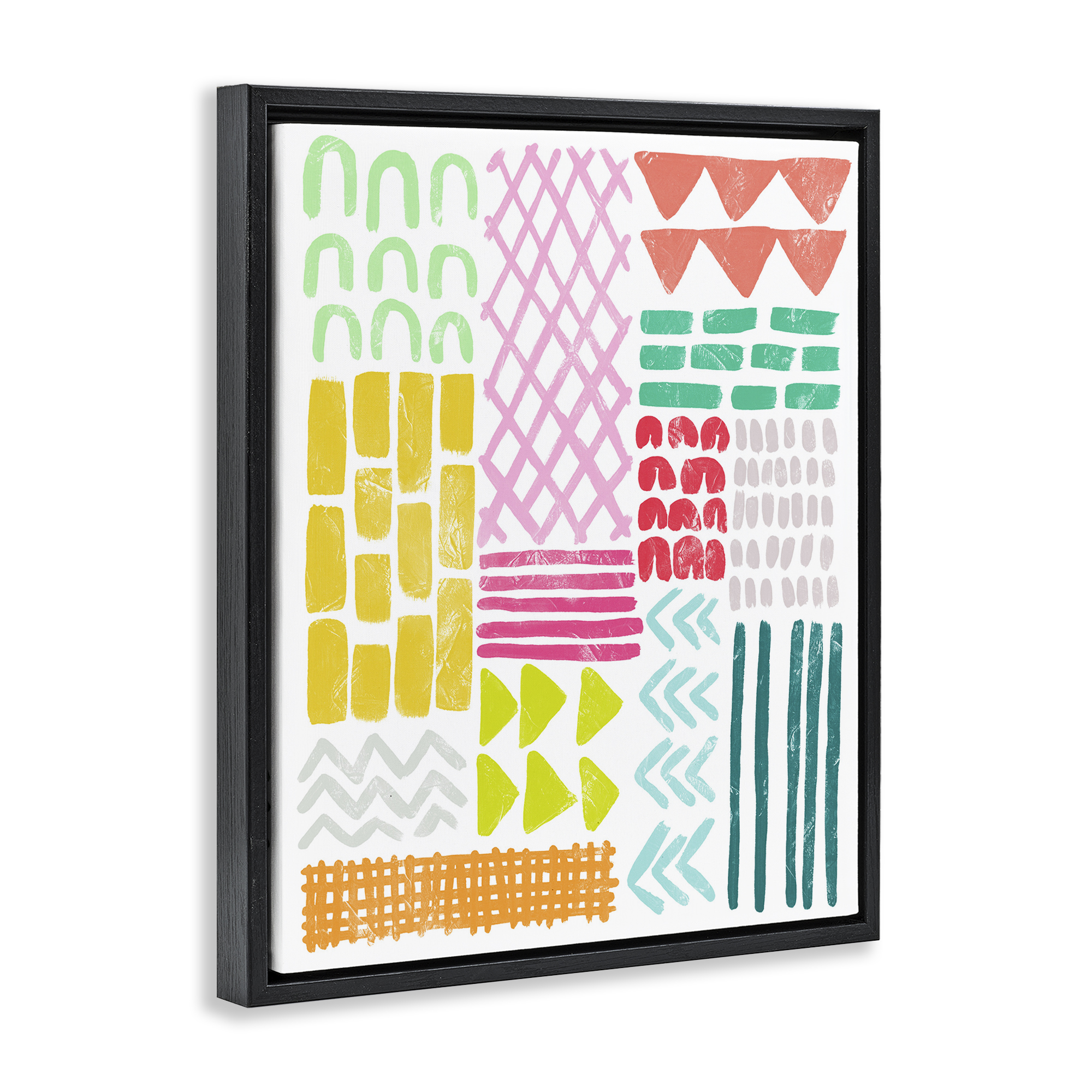Stupell Industries Fun Varied Patterns & Shapes Abstract Painting Black Floater Framed Canvas Art Print Wall Art, 17 x 21