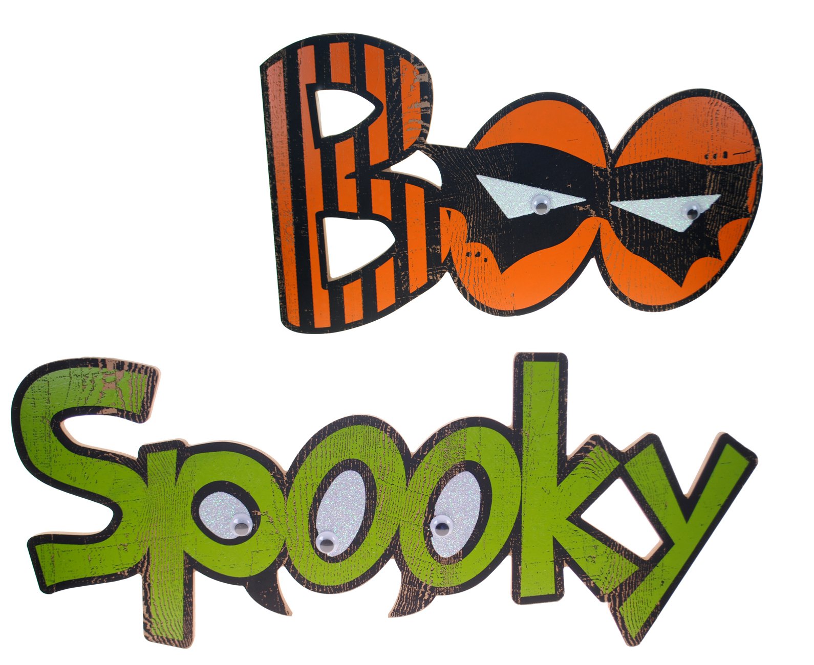 Transpac Wooden Halloween Decoration Sign with Glitter and Googly Eyes Boo 15.5in x 9in