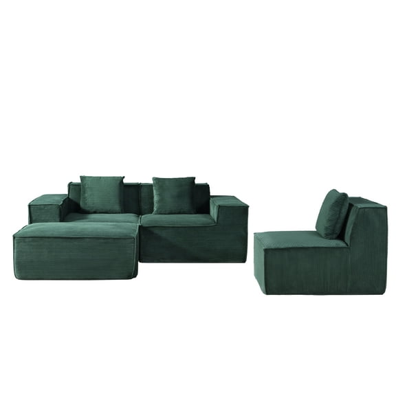 Sectional Sofas CozyForm Convertible Corduroy Sectional Couch with Ottoman & Pillows, Modular L Shaped Sleeper Sofa, Boneless Cloud Couch for Living Room Furniture, Dark Green,Large Sectional Couches