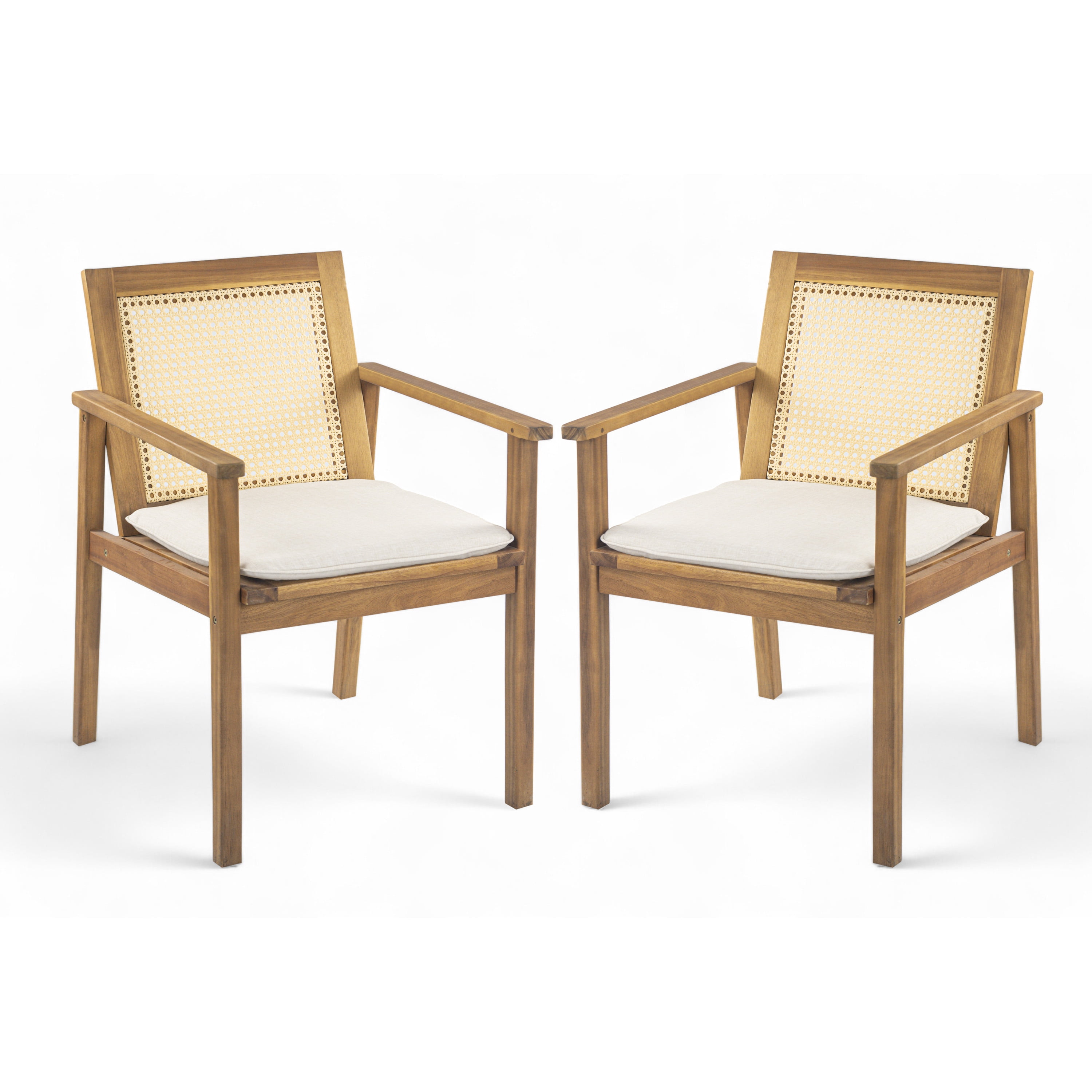 Acacia Wood Patio Dining Chairs Set of 2 with Cushion for Patio Garden, Teak