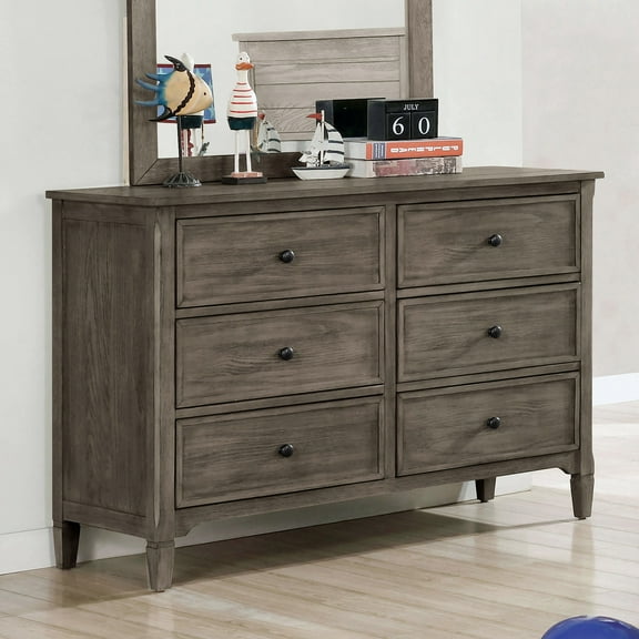 Furniture of America Memora Adult Transitional 6-Drawer Dresser, Wire-Brushed Warm Gray