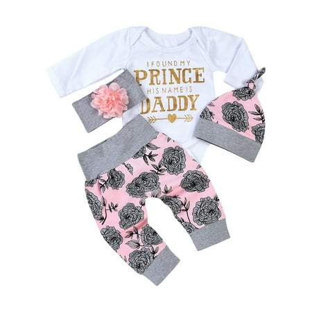

Huakaishijie 4PCS Baby Girls Clothes Set Long Sleeve Romper and Floral Long Pants Headband Outfits