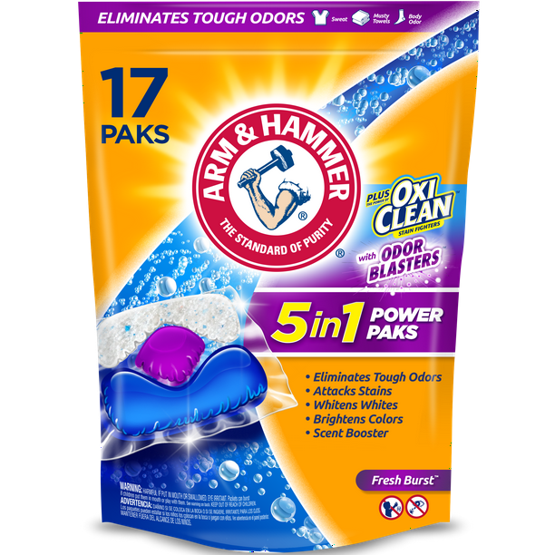 Arm and Hammer Plus OxiClean with Odor Blasters UNIT DOSE LAUNDRY DETERGENT 5IN1 Power Paks