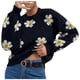 thumbnail image 1 of Gibobby Suéter elegante Sexy Mujeres y niñas invierno y otoño y primavera Floral lindo patrón de cabeza de Papá Noel suéter de punto y suéter de punto (Negro, S), 1 of 4