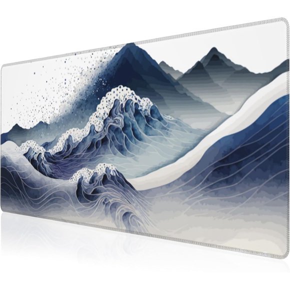Large Watercolor Majestic Mountains Mouse Pad 31.5"x15.7" Extended NonSlip Gaming Keyboard Desk Mat with Thick Stitched Edges and Waterproof Design (Mountainous Terrain), for Gamers Office