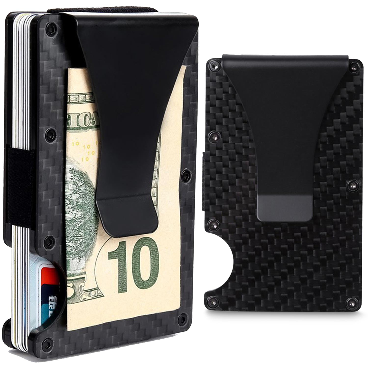 Shinewave RFID Blocking Card Holder/RFID Wallets for Men Carbon Fiber PU Leather Lightweight Aluminum/Metal Front Pocket Wallet Credit Card Holder Magnetic Closure Design Minimalist Wallet Slim