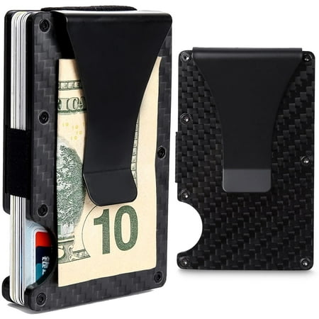 CoreLife Mens Money Clip RFID Blocking Slim Fit Front / Back Pocket Credit Card Holder Metal Wallet - Carbon