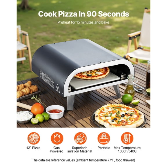 Propane Outdoor Pizza Oven,12"Gas Pizza Maker,Portable Pizza-Cooker with Thickened Pizza-Stone,Carry Bag,Pizza-Oven for Outside Backyard Patio Camping,Black