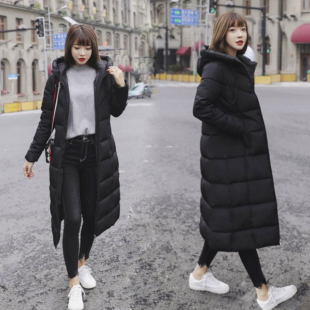 Chaqueta acolchada de algodón de plumón largo y grueso para mujer, de invierno, muy larga, hasta la rodilla, impermeable, resistente al viento, de corte ajustado