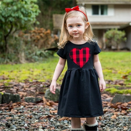 

Leutsin Toddler Kids Baby Girl Summer Black Plaid Princess Dress Solid Color Dress