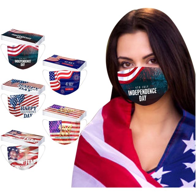 HUGFEGWE 50Pcs Patriotic Disposable Adults Face Masks,3 Ply Protective Disposable Face Masks with 4th of July Independence Day Designs (Independence Day E) CJB91-40811